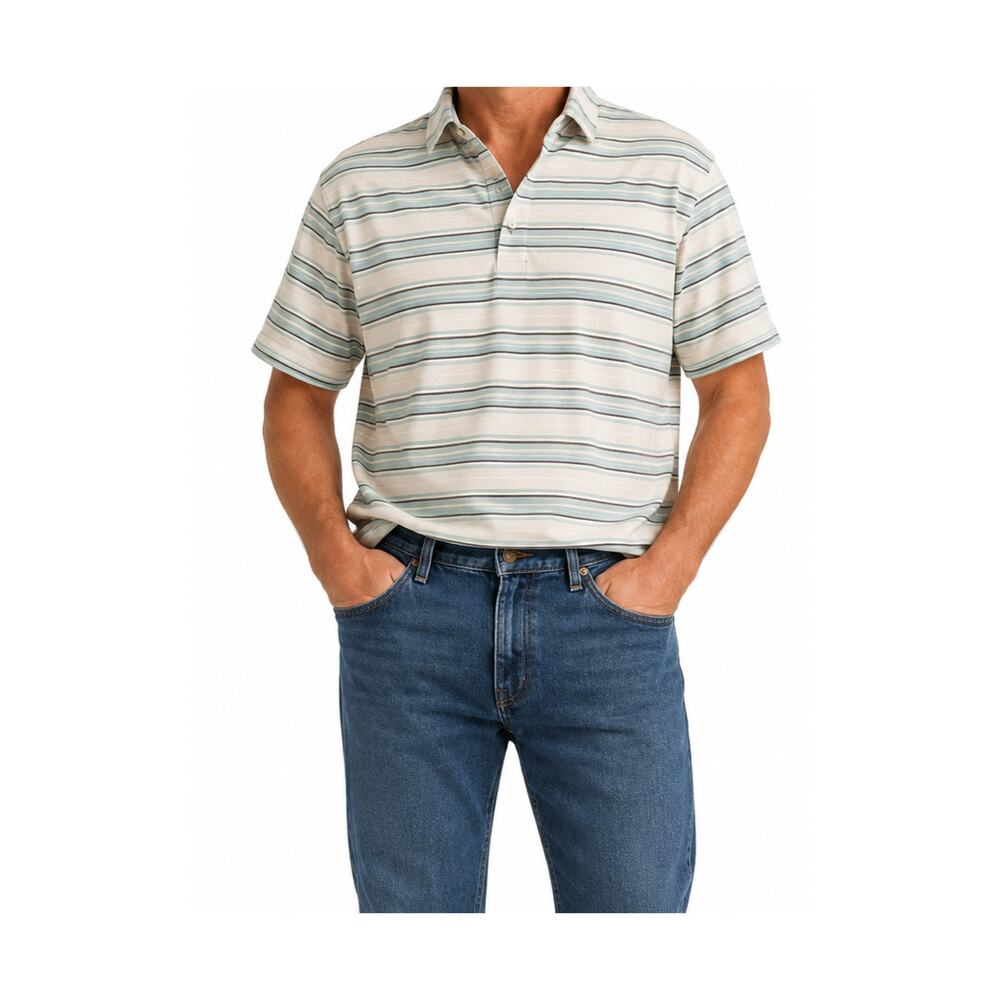 American Eagle Shirt Mens Size XL Blue White Stripe Collar Short Sleeve Polo Top